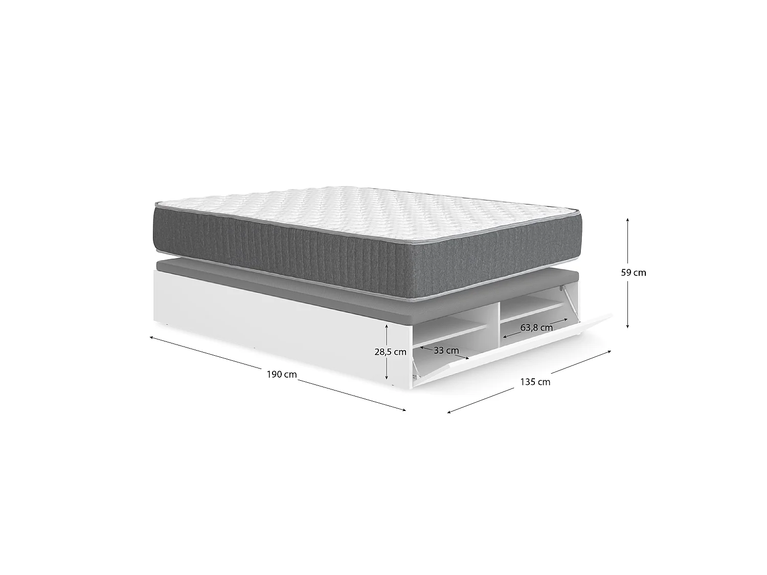 Pack ahorro matrimonio Canapé con zapatero Lan y Colchón viscoelástico y muelles Aurea 135 x 190 cm| Montaje Incluido (Solo canapé)