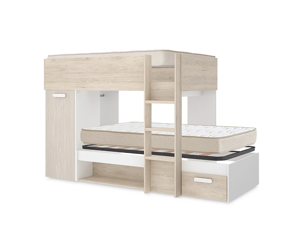 Pack ahorro juvenil Cama tren Kos, 1 Somier y 2 Colchones viscoelásticos Nova 90 x 190 cm | Subida a domicilio
