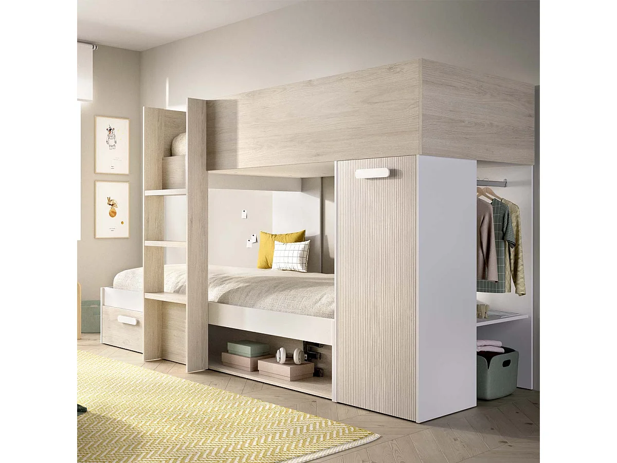 Pack ahorro juvenil Cama tren Kos, 1 Somier y 2 Colchones viscoelásticos Nova 90 x 190 cm | Subida a domicilio