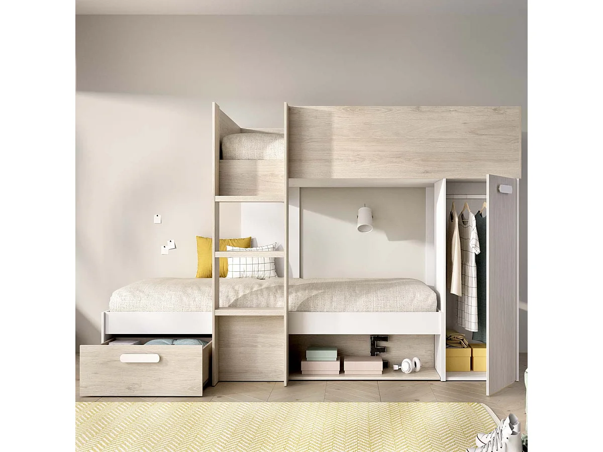 Pack ahorro juvenil Cama tren Kos, 1 Somier y 2 Colchones viscoelásticos Nova 90 x 190 cm | Subida a domicilio