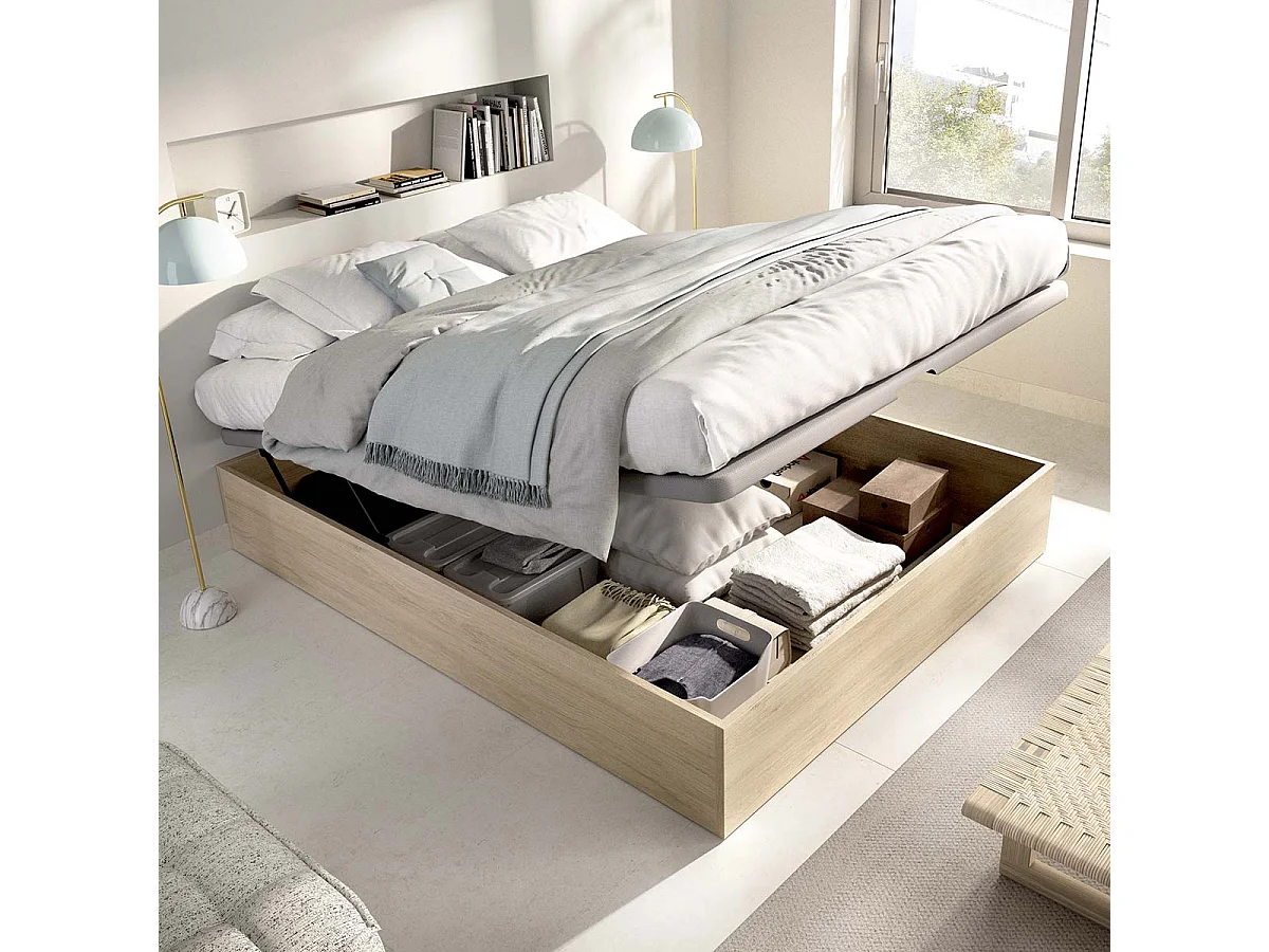Pack ahorro matrimonio Canapé abatible Nest Roble con Colchón viscoelástico y muelles Aurea 150 x 190 cm| Montaje Incluido (Solo canapé)