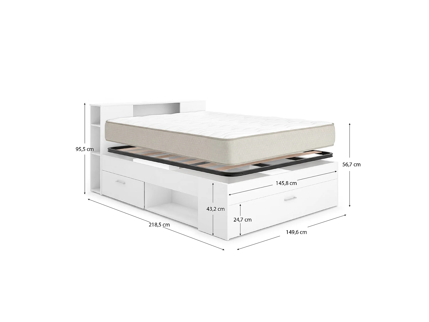 Pack ahorro matrimonio Cama Lanka con cabecero, Colchón Nova Plus y Somier 135 x 190 cm