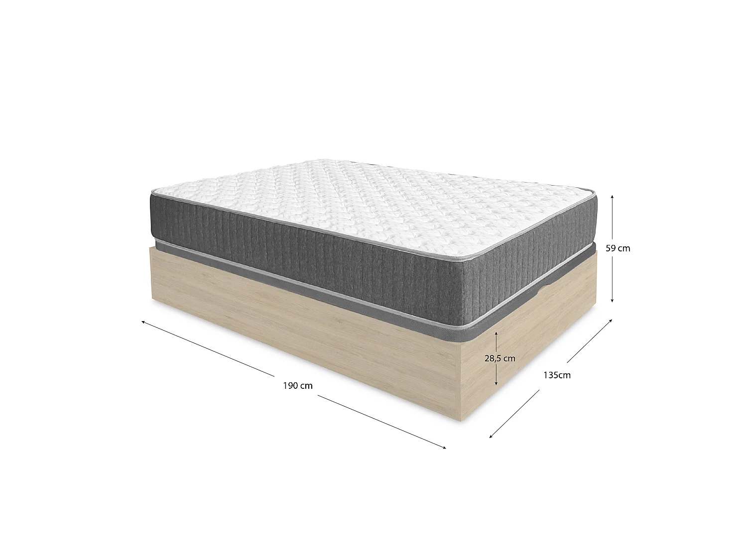 Pack ahorro matrimonio Canapé abatible Nest Roble con Colchón viscoelástico y muelles Aurea 135 x 190 cm| Montaje Incluido (Solo canapé)