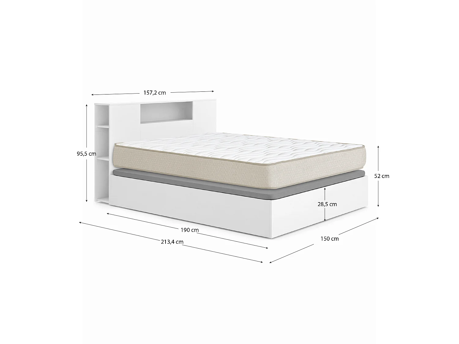 Pack ahorro matrimonio Canapé con Cabecero Ten y Colchón viscoelástico Nova Plus 150 x 190 cm| Montaje Incluido (Solo canapé)