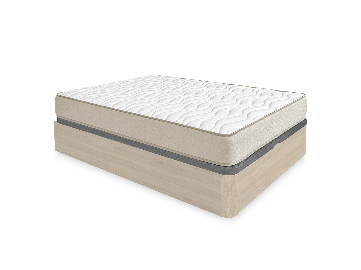 Pack ahorro matrimonio Canapé abatible Round Roble con Colchón viscoelástico Nova Plus 135 x 190 cm| Montaje Incluido (Solo canapé)
