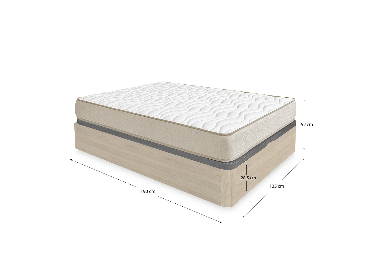 Pack ahorro matrimonio Canapé abatible Round Roble con Colchón viscoelástico Nova Plus 135 x 190 cm| Montaje Incluido (Solo canapé)