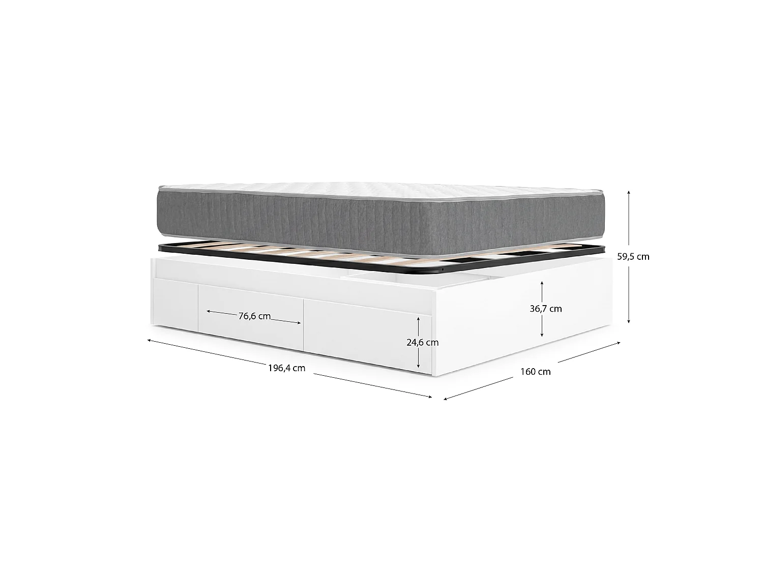 Pack ahorro matrimonio Cama compacta Alice, Colchón viscoelástico y muelles Aurea y Somier 150 x 190 cm
