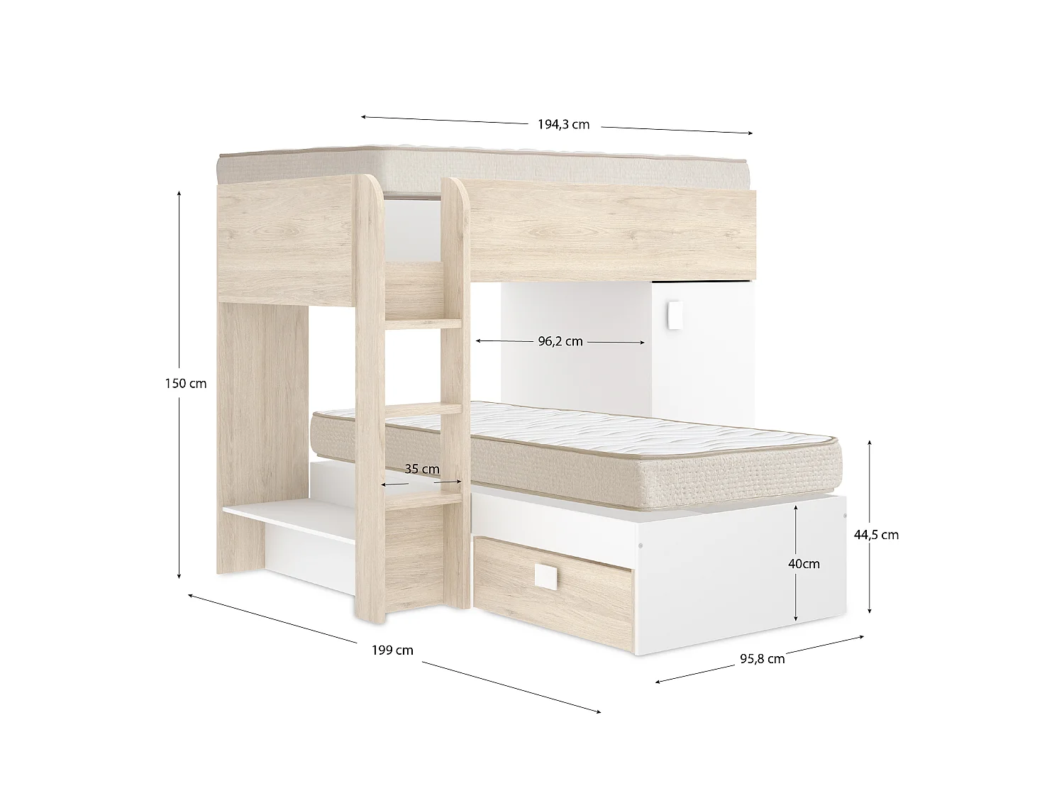Pack ahorro juvenil Tren Move con 2 Colchones viscoelásticos Nova 90 x 190 cm | Subida a domicilio