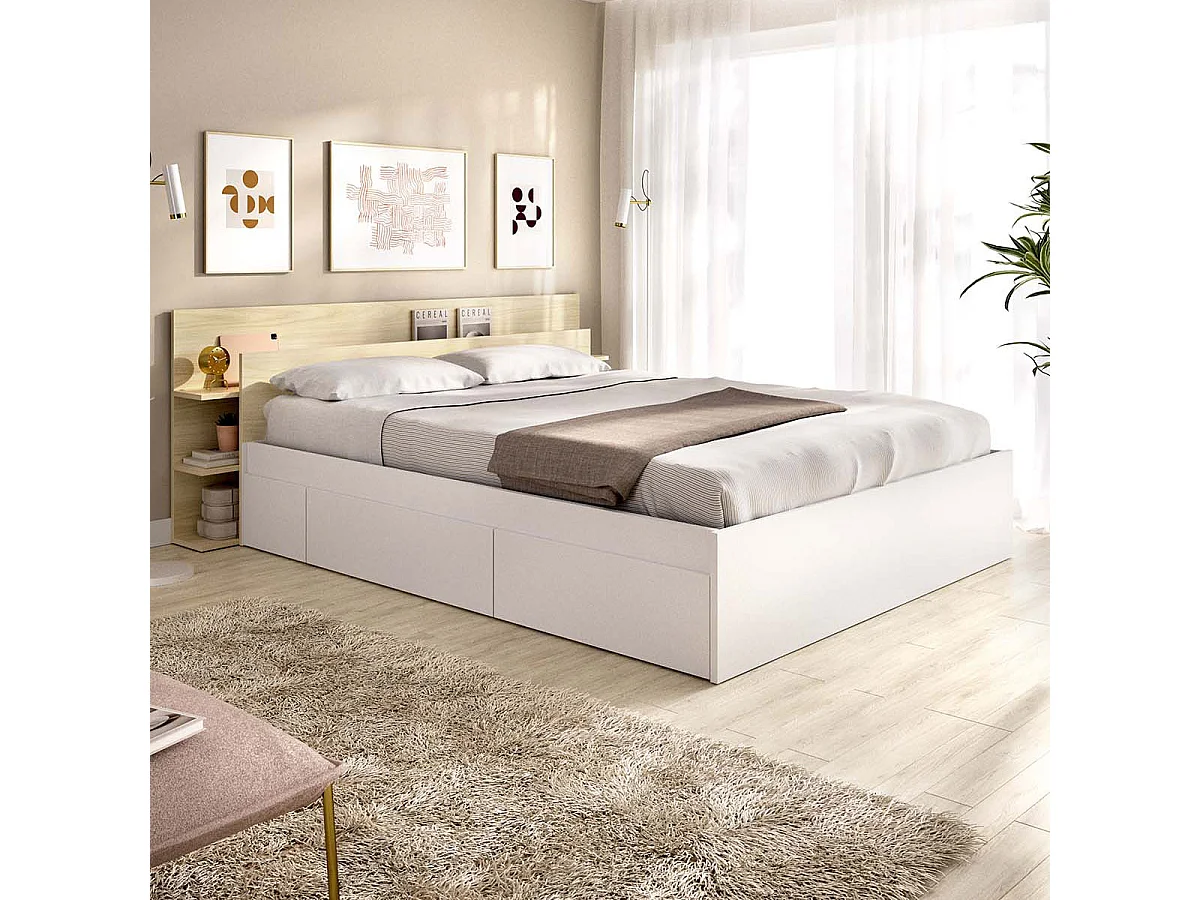 Pack ahorro matrimonio Cama compacta, Cabecero Tori, Colchón viscoelástico Nova Plus y Somier 150 x 190 cm