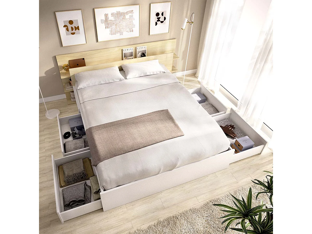 Pack ahorro matrimonio Cama compacta, Cabecero Tori, Colchón viscoelástico Nova Plus y Somier 150 x 190 cm