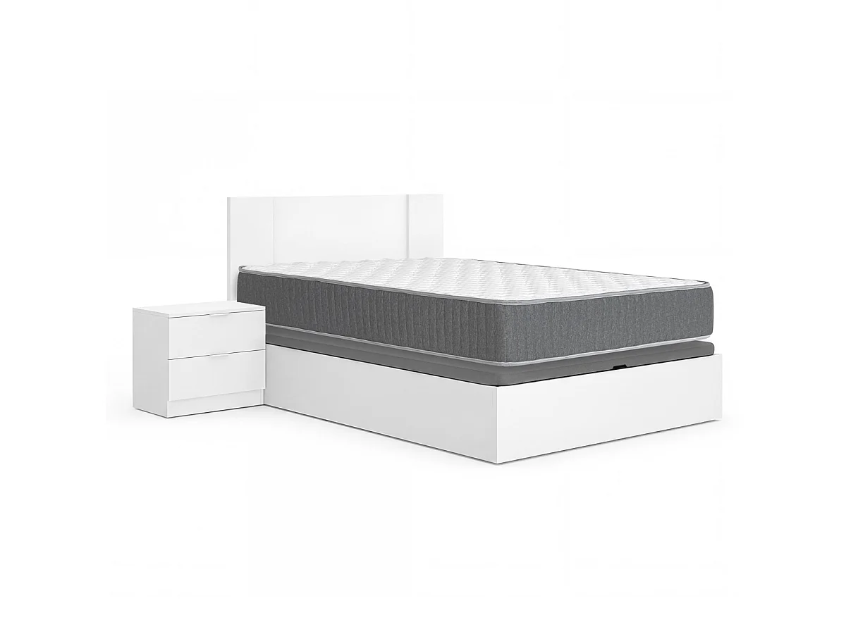 Pack ahorro matrimonio Canapé, Cabecero con 2 Mesitas Flow y Colchón viscoelástico y muelles Aurea 135 x 190 cm| Montaje Incluido (Solo canapé)