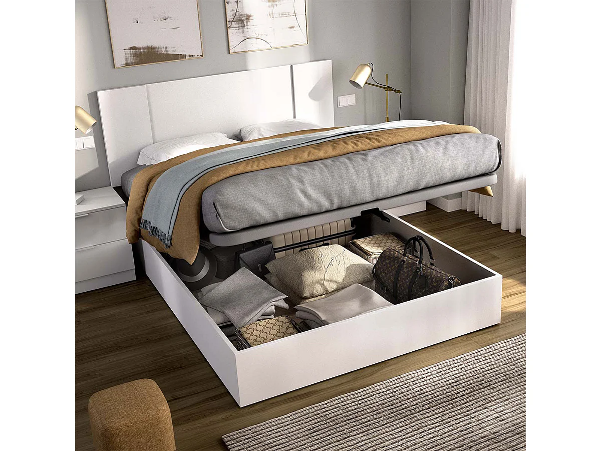 Pack ahorro matrimonio Canapé, Cabecero con 2 Mesitas Flow y Colchón viscoelástico y muelles Aurea 135 x 190 cm| Montaje Incluido (Solo canapé)