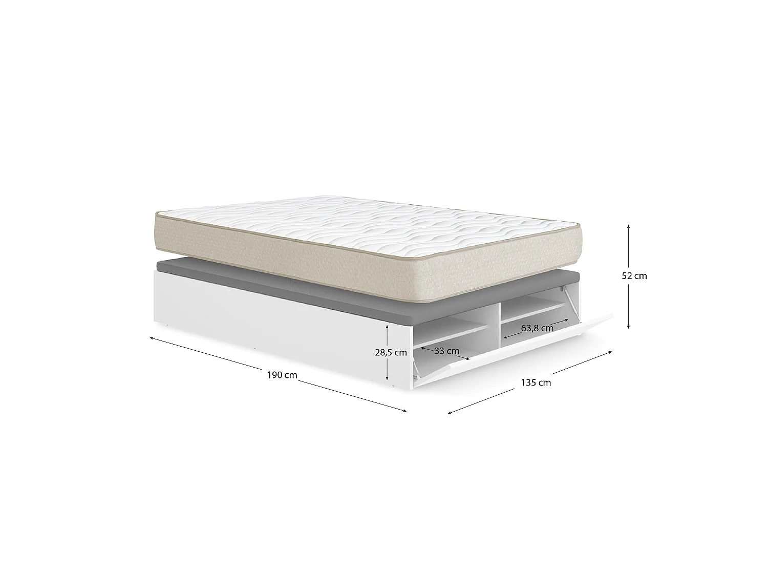 Pack ahorro matrimonio Canapé con zapatero Lan y Colchón viscoelástico Nova Plus 135 x 190 cm| Montaje Incluido (Solo canapé)