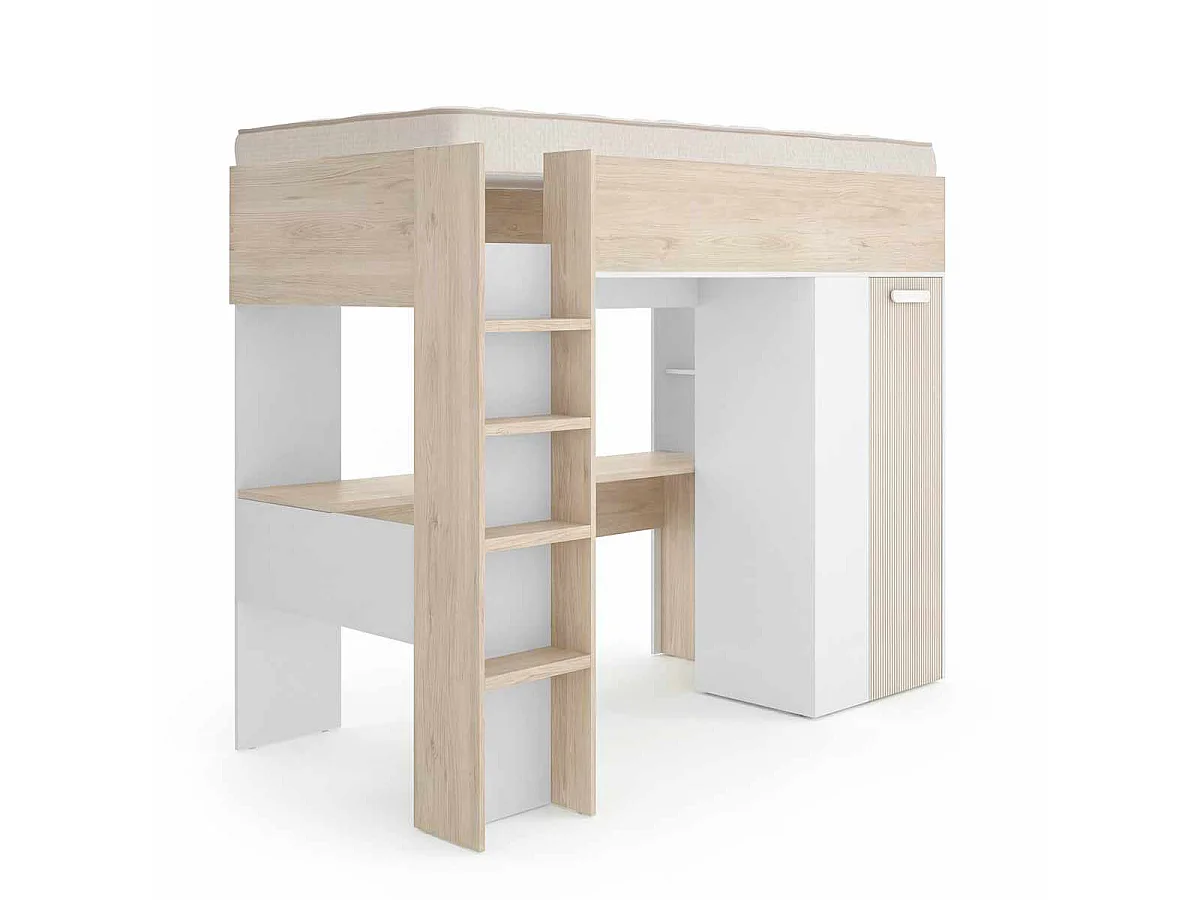 Pack ahorro juvenil Cama alta Spylo con Colchón viscoelástico Nova 90 x 190 cm | Subida a domicilio
