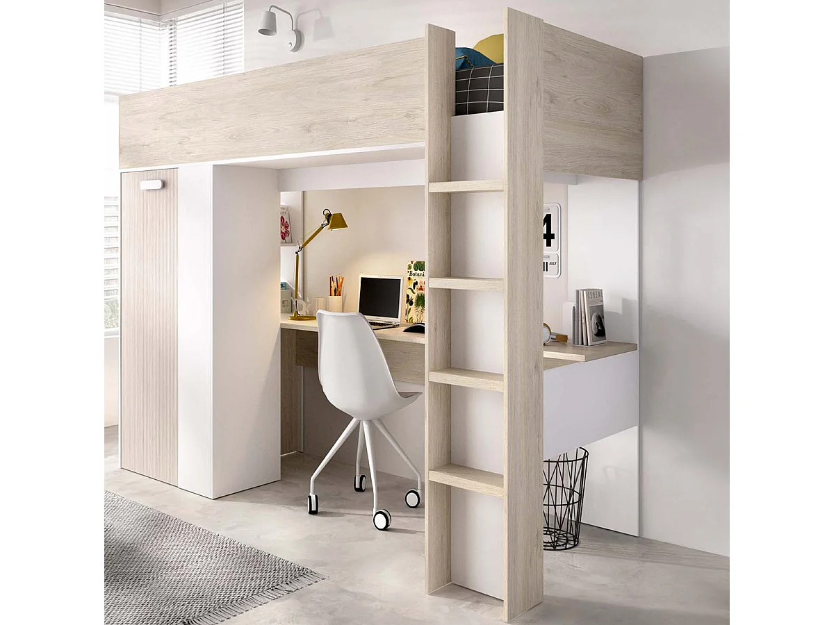 Pack ahorro juvenil Cama alta Spylo con Colchón viscoelástico Nova 90 x 190 cm | Subida a domicilio
