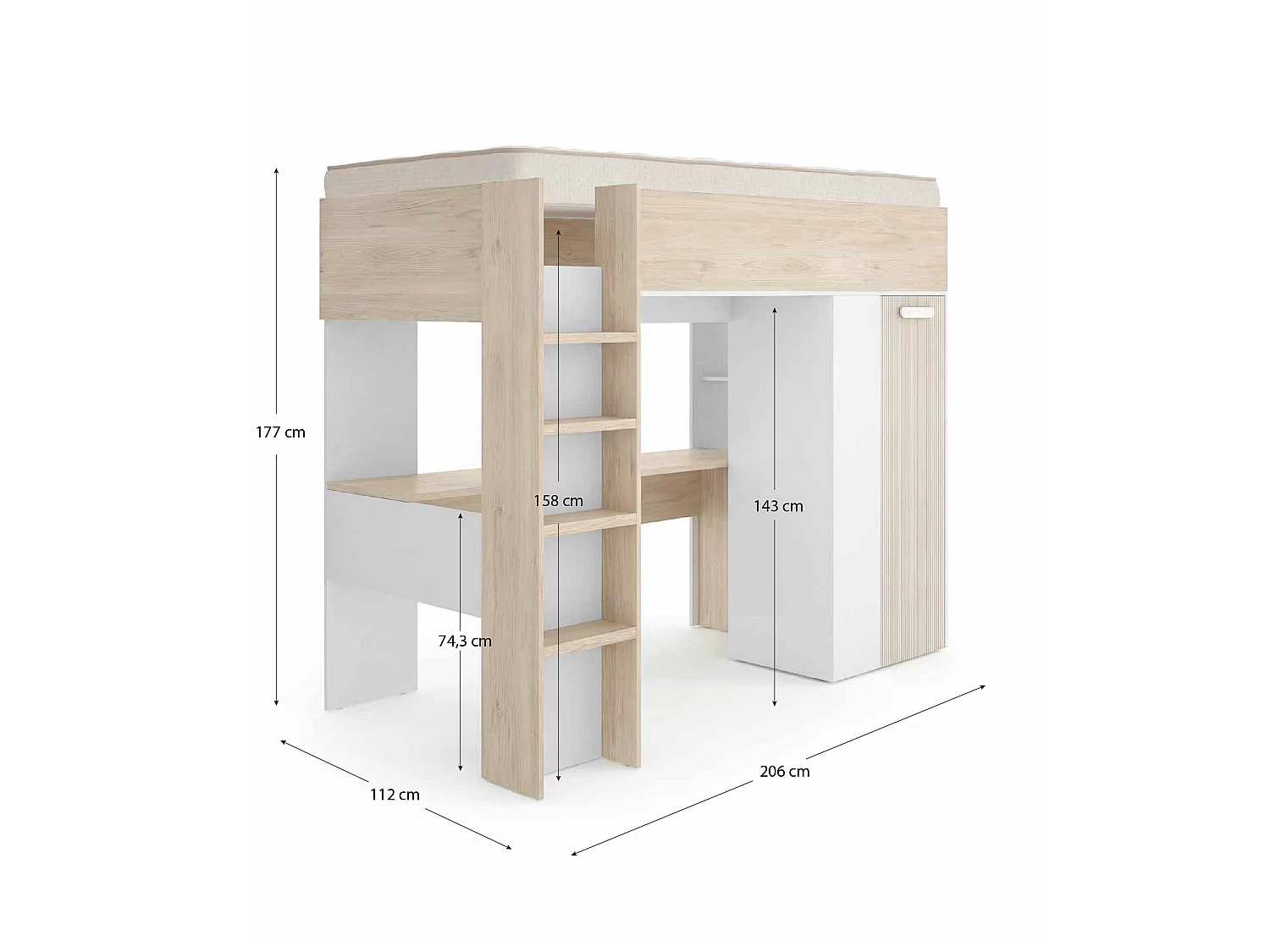 Pack ahorro juvenil Cama alta Spylo con Colchón viscoelástico Nova 90 x 190 cm | Subida a domicilio
