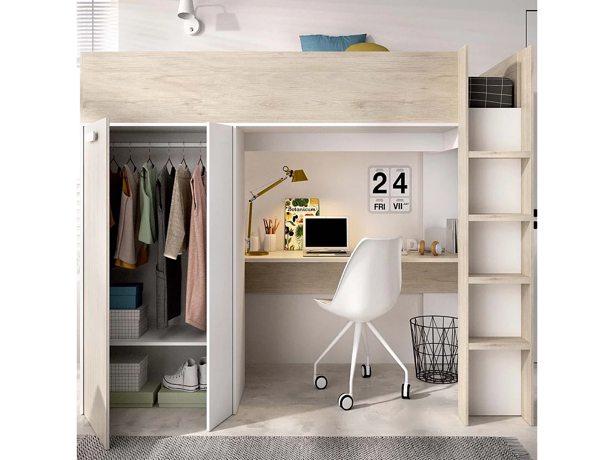 Pack ahorro juvenil Cama alta Spylo con Colchón viscoelástico Nova 90 x 190 cm | Subida a domicilio