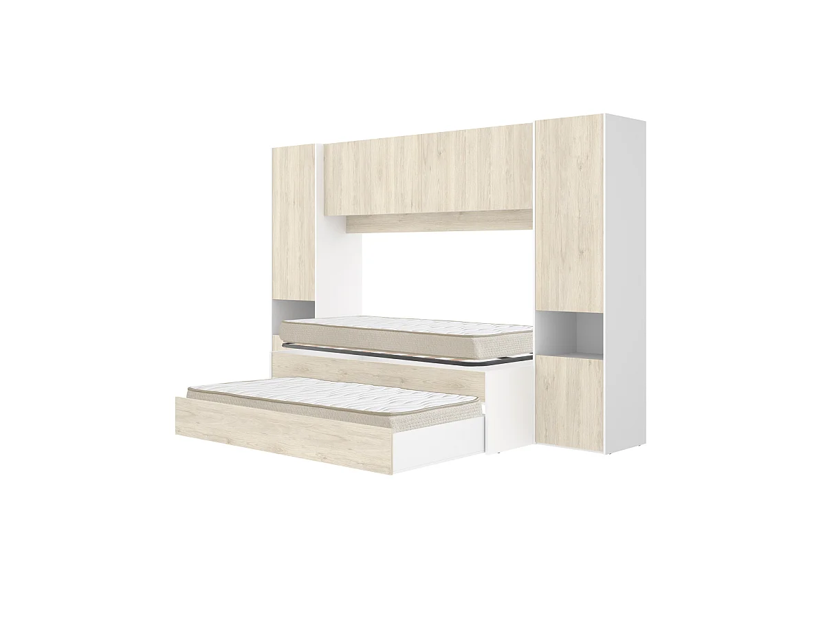 Pack ahorro juvenil Dormitorio puente Kwai, 1 Somier y 2 Colchones viscoelásticos Nova 90 x 190 cm | Subida a domicilio
