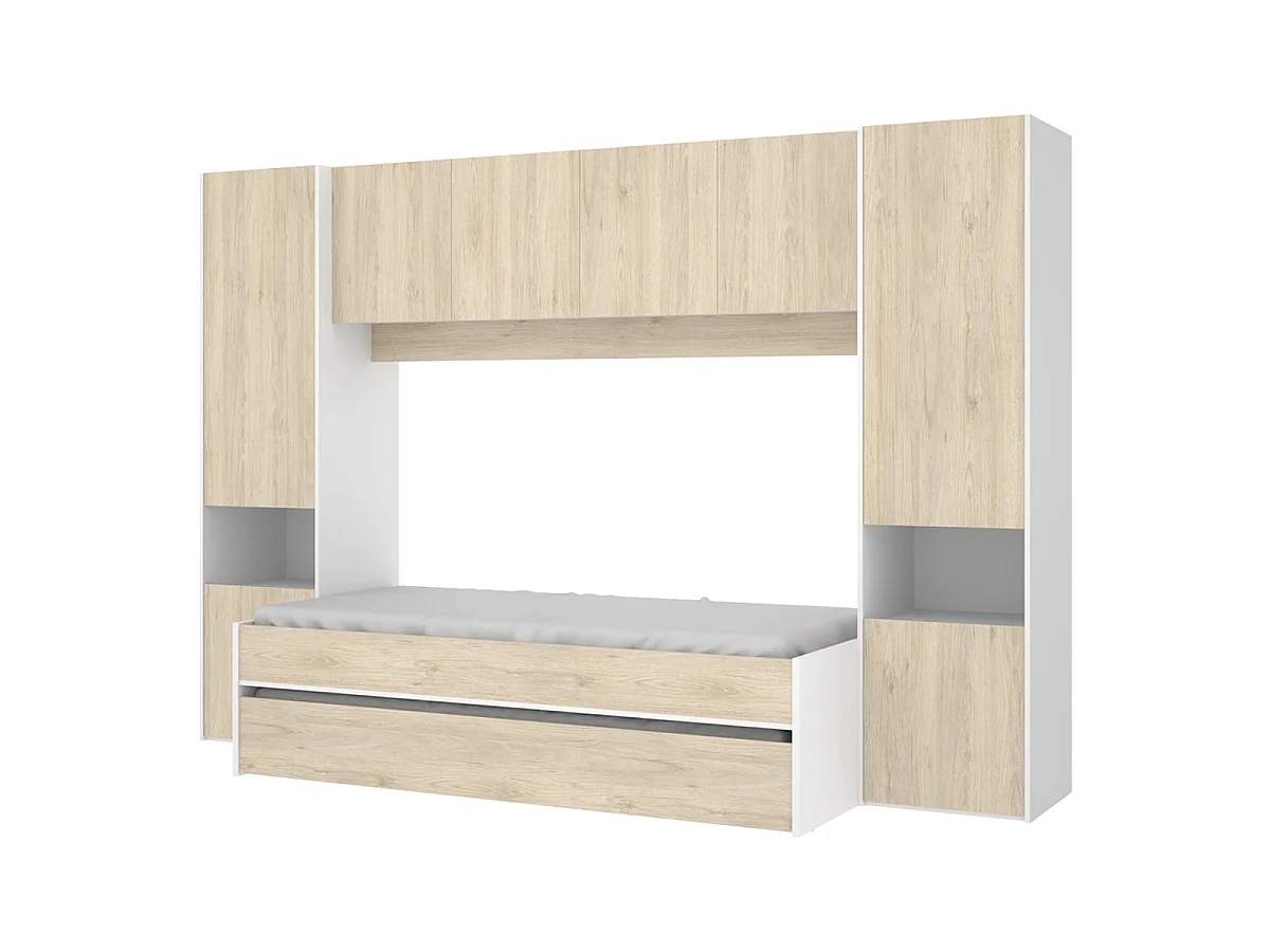 Pack ahorro juvenil Dormitorio puente Kwai, 1 Somier y 2 Colchones viscoelásticos Nova 90 x 190 cm | Subida a domicilio