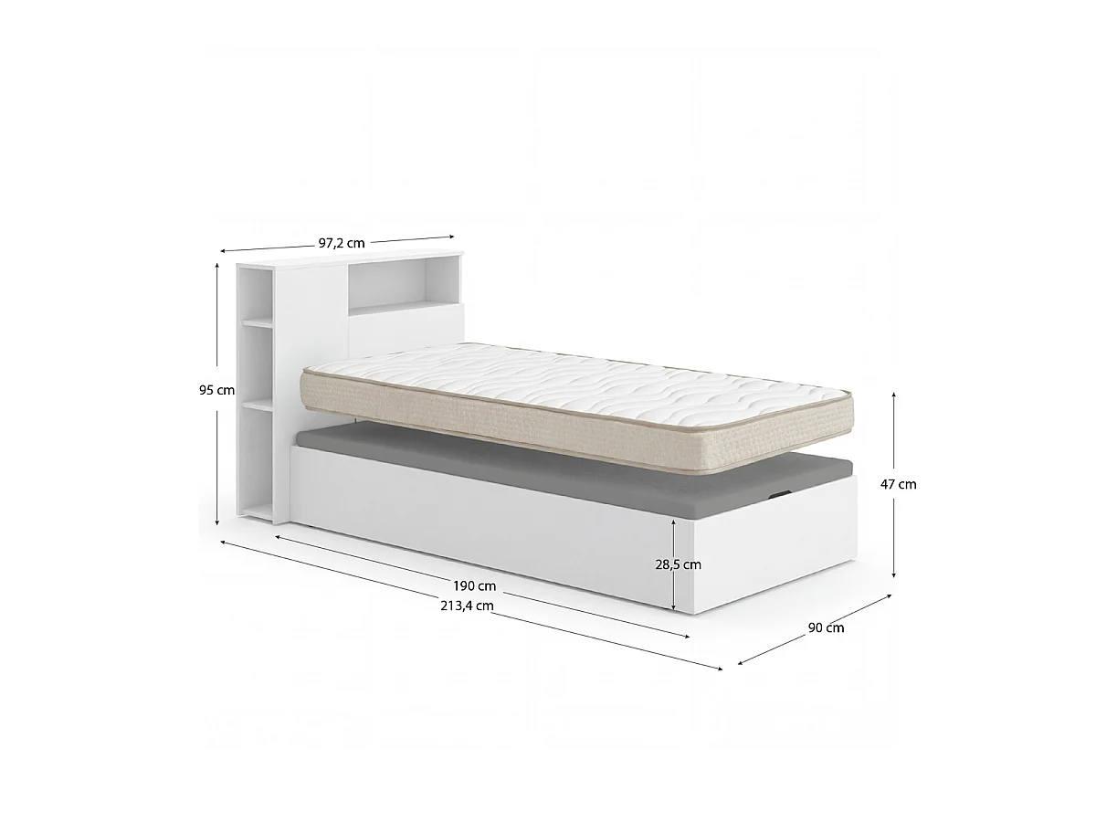 Pack ahorro juvenil Canapé con Cabecero Ten y Colchón Viscoelástico Nova 90 x 190 cm | Montaje Incluido (Solo canapé)
