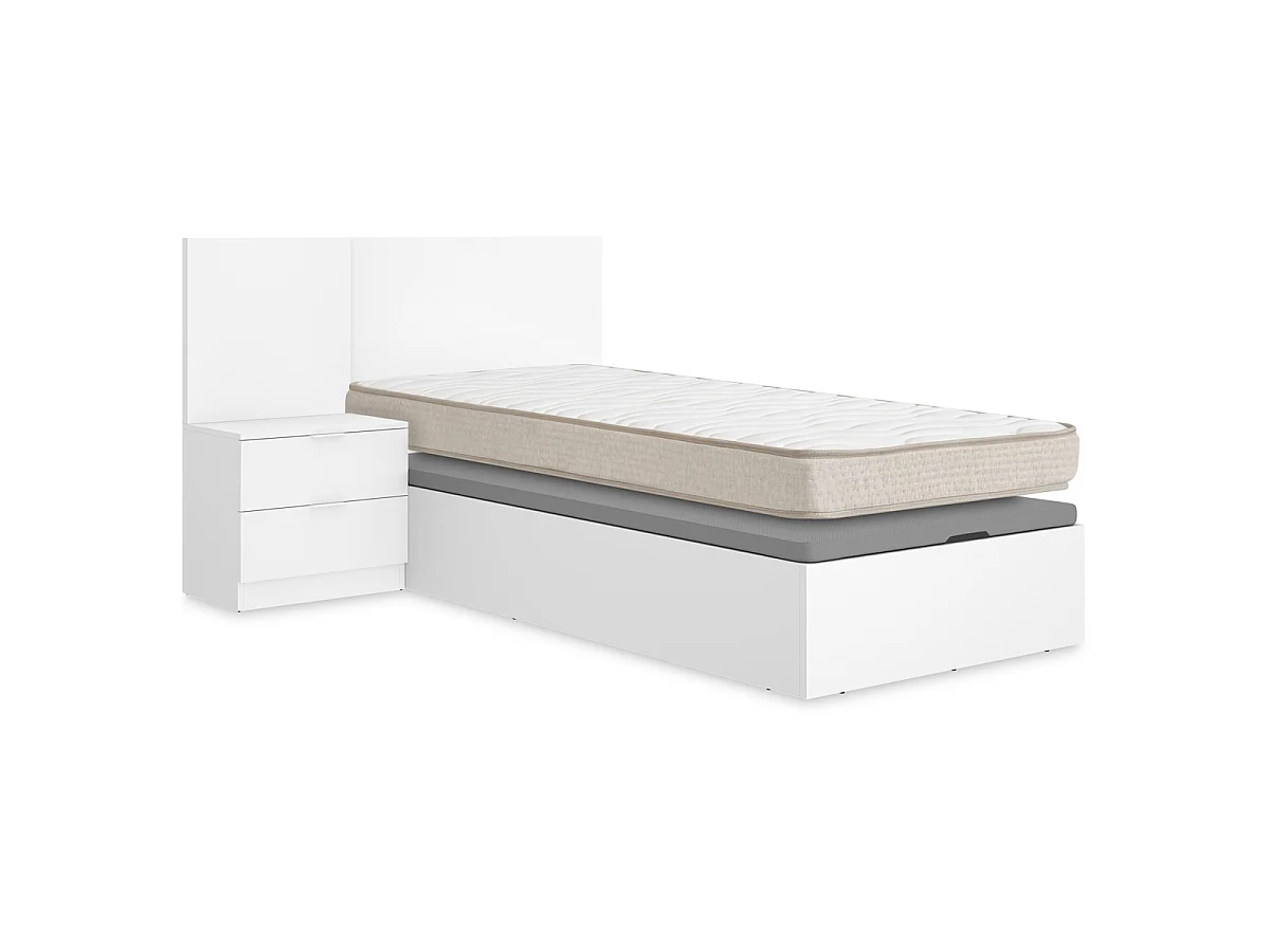 Pack ahorro juvenil Canapé con Cabecero y una Mesita Flow, y Colchón viscoelástico Nova de 90 x 190 cm | Montaje Incluido (Solo canapé)