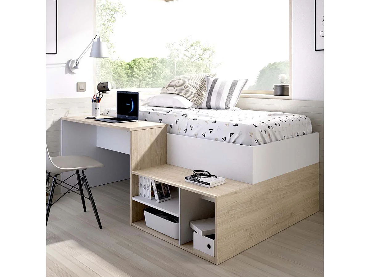 Pack ahorro Cama escritorio Kric con Colchón Nova y Somier lama ancha 90 x 190 cm | Subida a domicilio