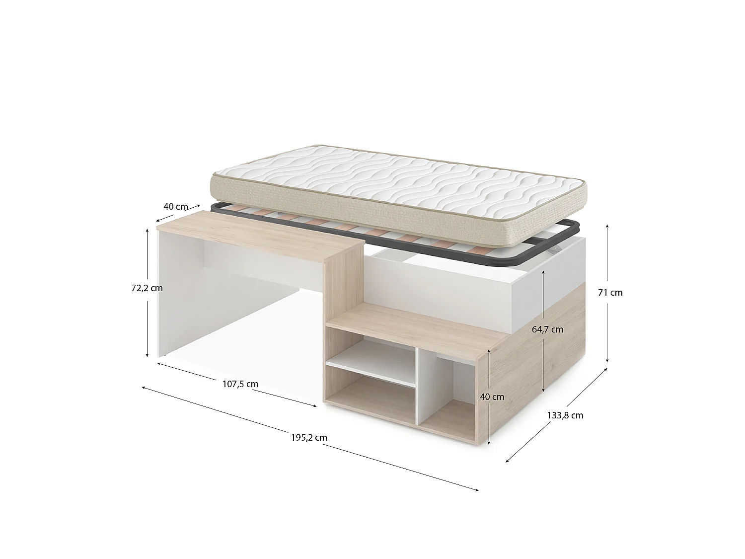 Pack ahorro Cama escritorio Kric con Colchón Nova y Somier lama ancha 90 x 190 cm | Subida a domicilio