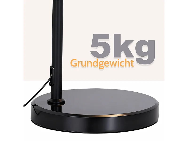 Lampa podłogowa Nettlife w kolorze matowej czerni z regulowanym kloszem z tkaniny (350°/90°), regulowana wysokość, podstawa 5 kg, żarówka E27 – salon, do czytania