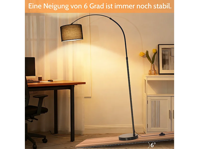 Lampa podłogowa Nettlife w kolorze matowej czerni z regulowanym kloszem z tkaniny (350°/90°), regulowana wysokość, podstawa 5 kg, żarówka E27 – salon, do czytania