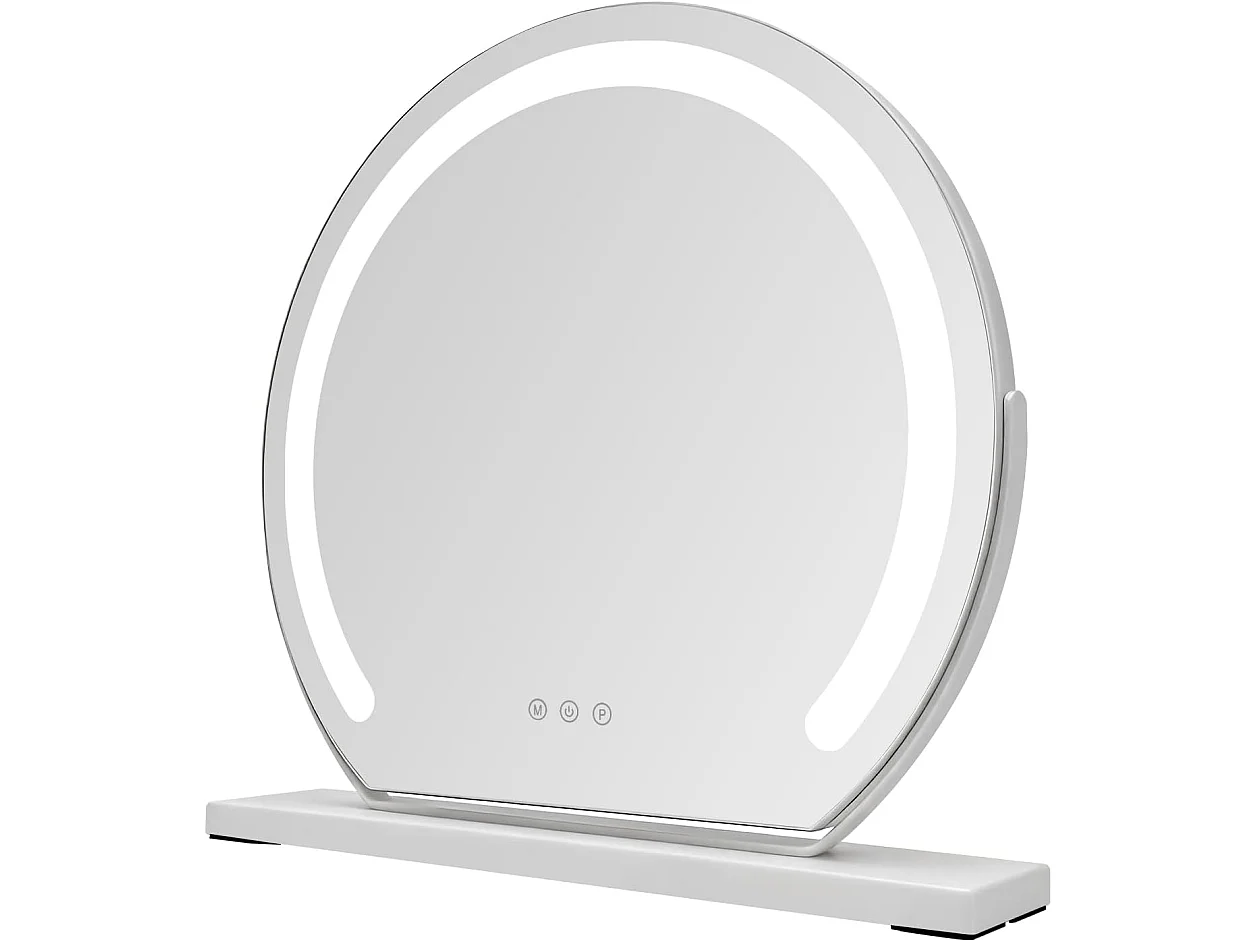 NETTLIFE Hollywood Lustro do makijażu LED 40x35 cm – Lustro stołowe z funkcją dotykową i ściemniania, 3 tryby świecenia, nowoczesne białe