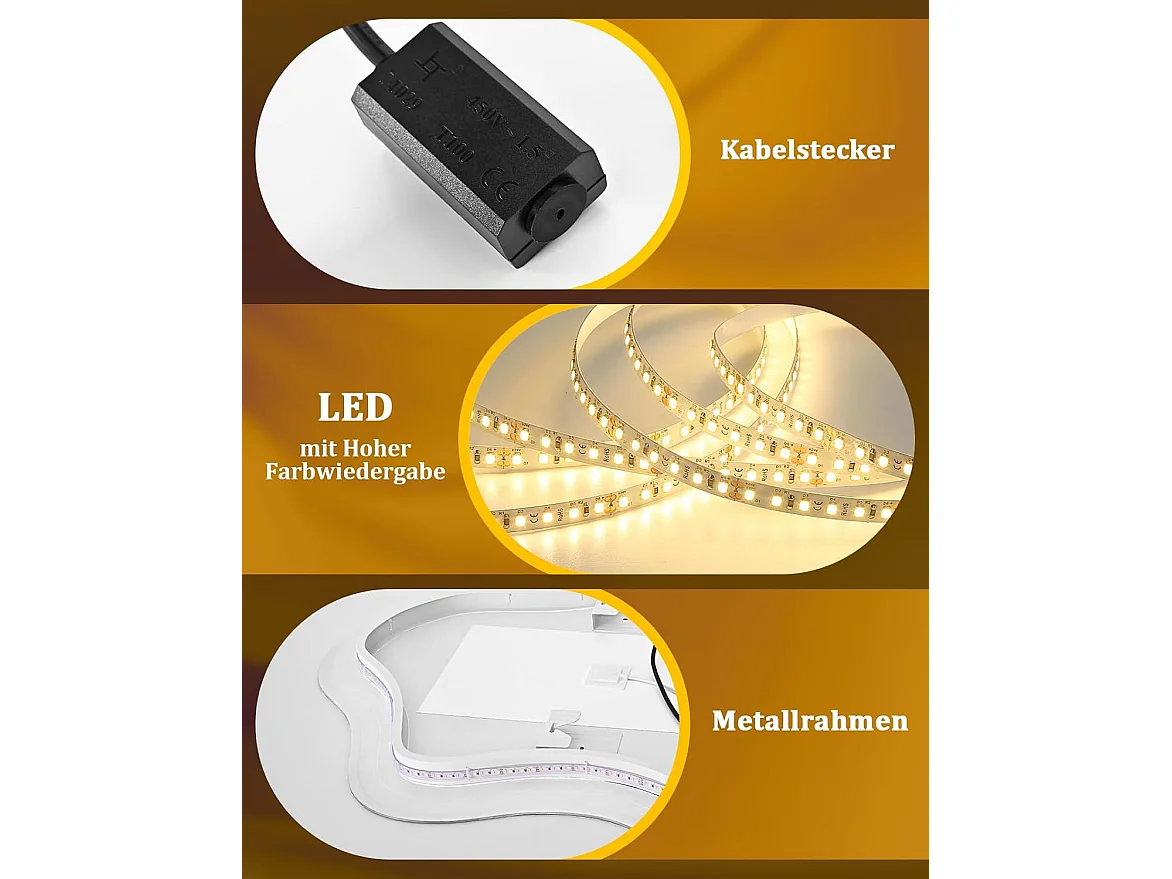 Nettlife Miroir de Salle de Bain LED Asymétrique 50 × 70 cm, Tactile, Antibuée, Dimmable 3000-6500 K, IP44, Mural. Miroir Lumineux Design., INTENSITÉ RÉGLABLE