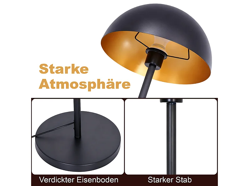 Nettlife Industrie-Stehleuchte, Schwarz und Gold, 170 cm, Metallkuppelschirm, stabiler Eisenfuß, Druckknopfschalter, elegantes Design fürs Wohnzimmer, E27