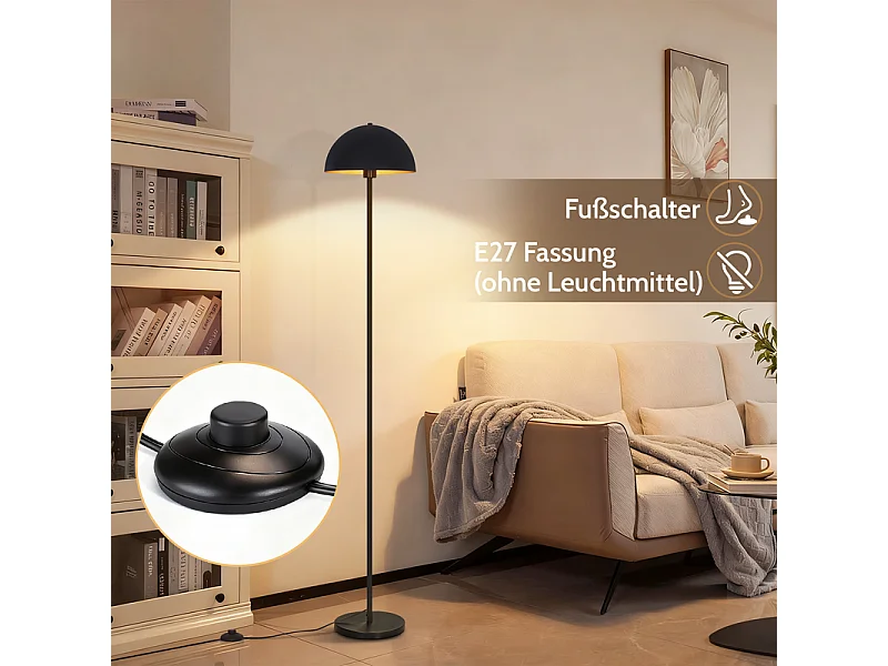 Nettlife Industrie-Stehleuchte, Schwarz und Gold, 170 cm, Metallkuppelschirm, stabiler Eisenfuß, Druckknopfschalter, elegantes Design fürs Wohnzimmer, E27