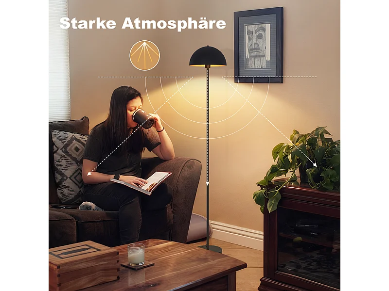 Nettlife Industrie-Stehleuchte, Schwarz und Gold, 170 cm, Metallkuppelschirm, stabiler Eisenfuß, Druckknopfschalter, elegantes Design fürs Wohnzimmer, E27