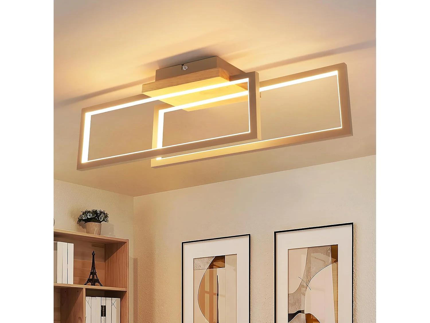 Nettlife 24W Moderne rechteckige LED-Deckenleuchte, Holzoptik, für Wohnzimmer, Küche, Schlafzimmer, Flur, Warmweiß 3000K, 48cm