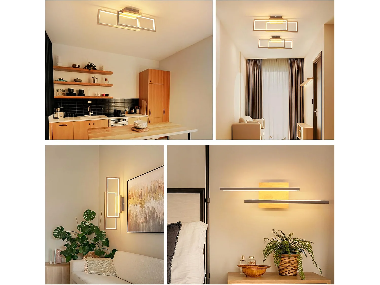 Nettlife 24W Moderne rechteckige LED-Deckenleuchte, Holzoptik, für Wohnzimmer, Küche, Schlafzimmer, Flur, Warmweiß 3000K, 48cm