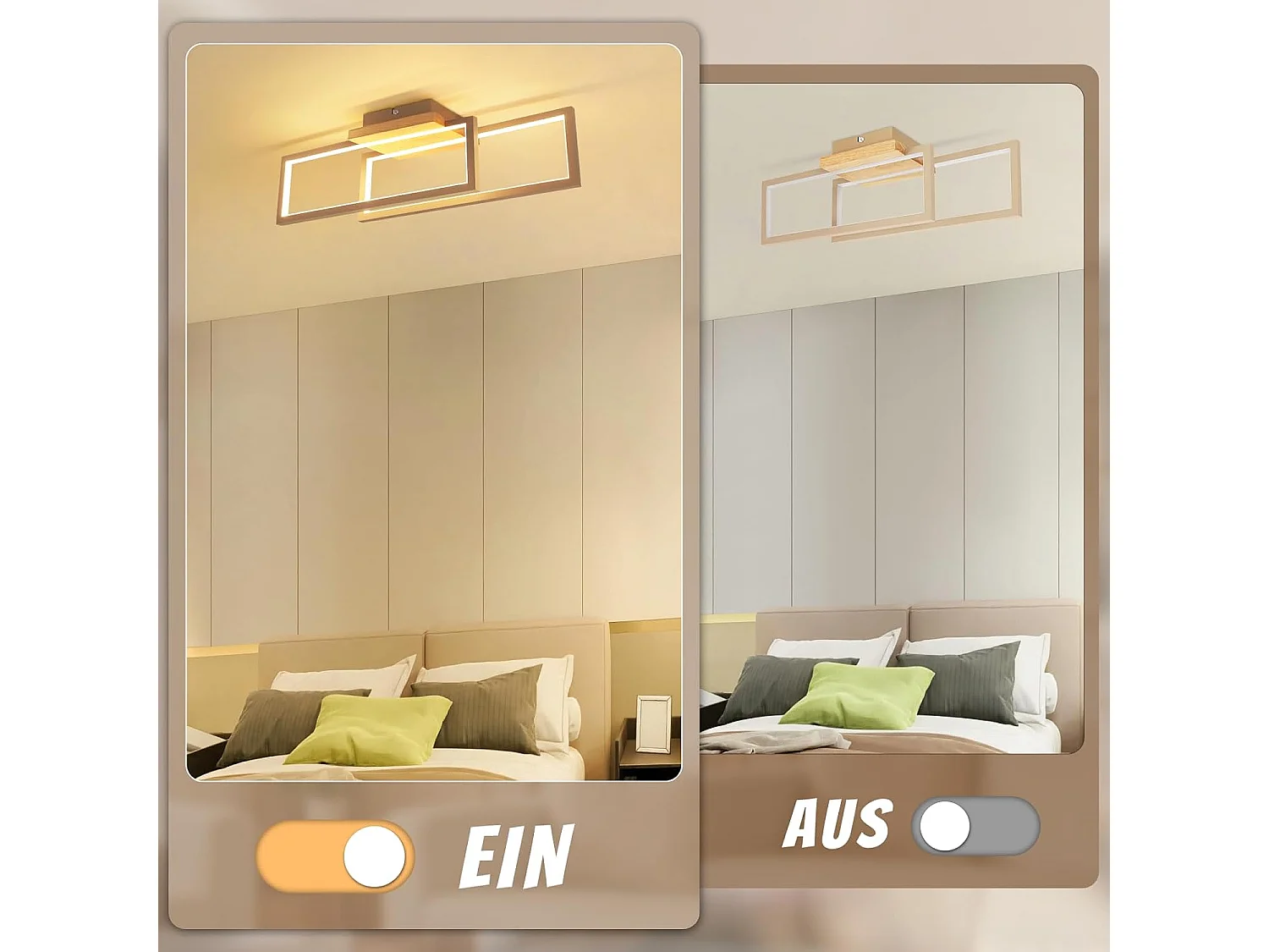 Nettlife 24W Moderne rechteckige LED-Deckenleuchte, Holzoptik, für Wohnzimmer, Küche, Schlafzimmer, Flur, Warmweiß 3000K, 48cm