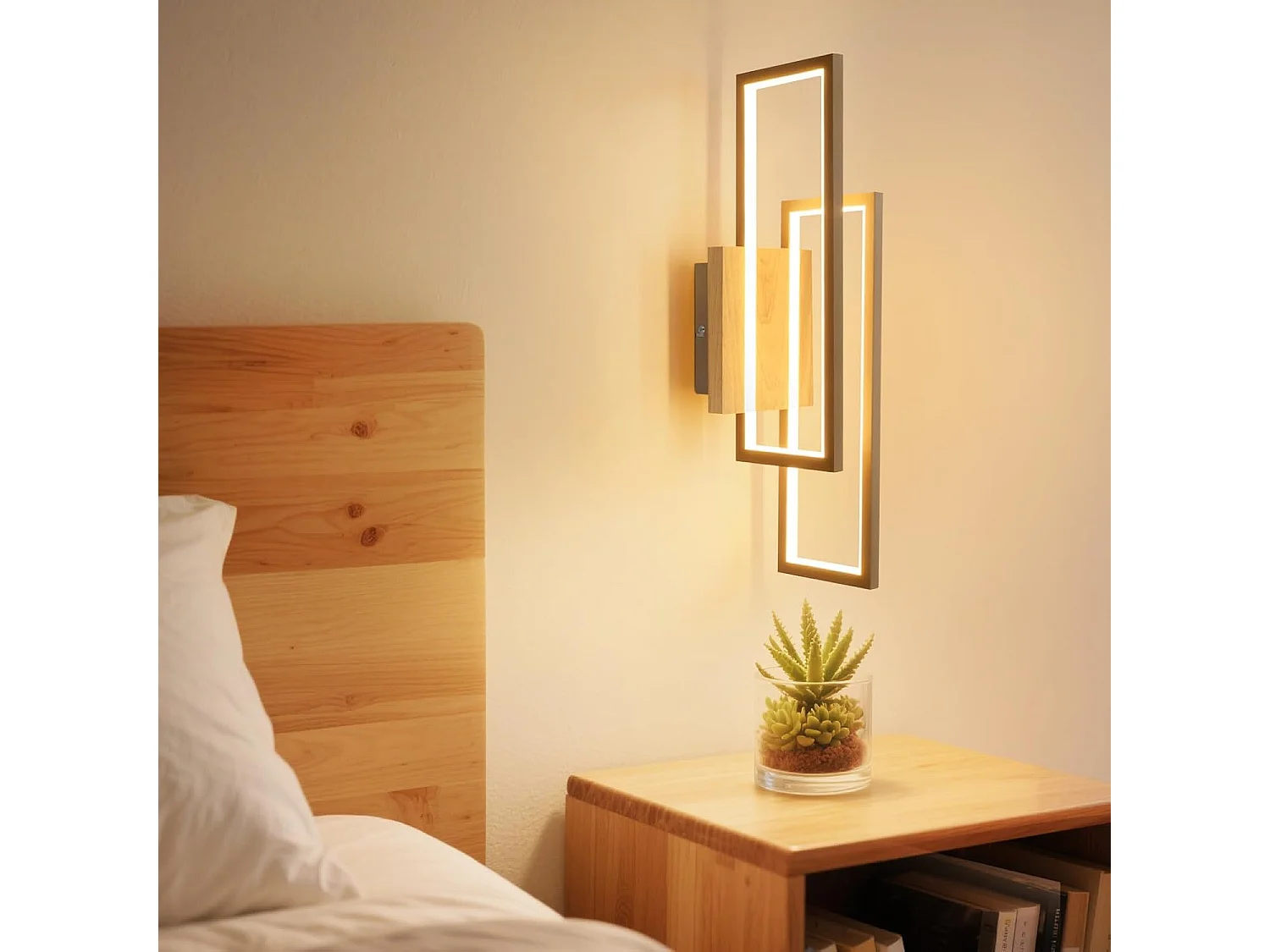 Nettlife 24W Moderne rechteckige LED-Deckenleuchte, Holzoptik, für Wohnzimmer, Küche, Schlafzimmer, Flur, Warmweiß 3000K, 48cm