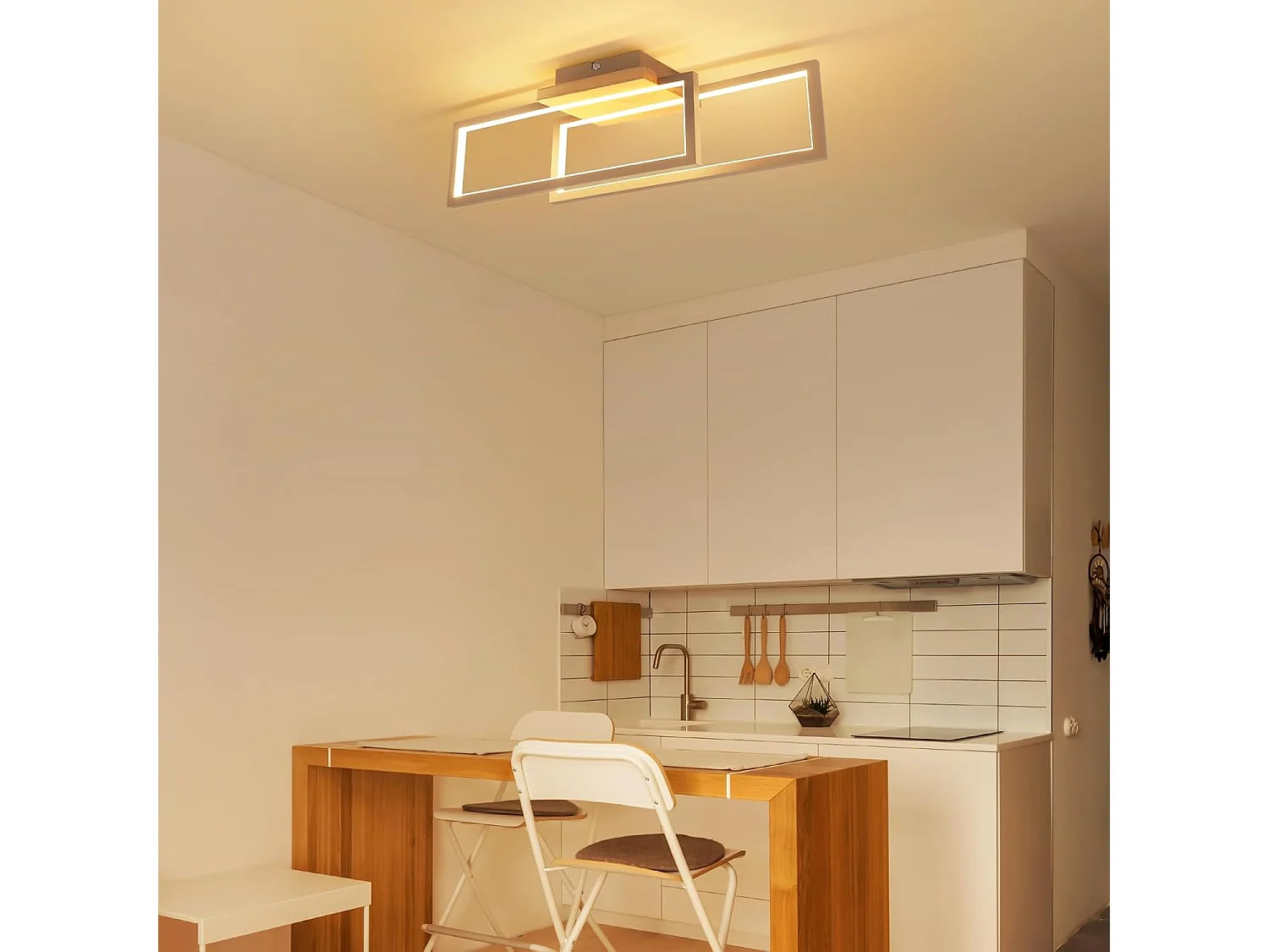 Nettlife 24W Moderne rechteckige LED-Deckenleuchte, Holzoptik, für Wohnzimmer, Küche, Schlafzimmer, Flur, Warmweiß 3000K, 48cm