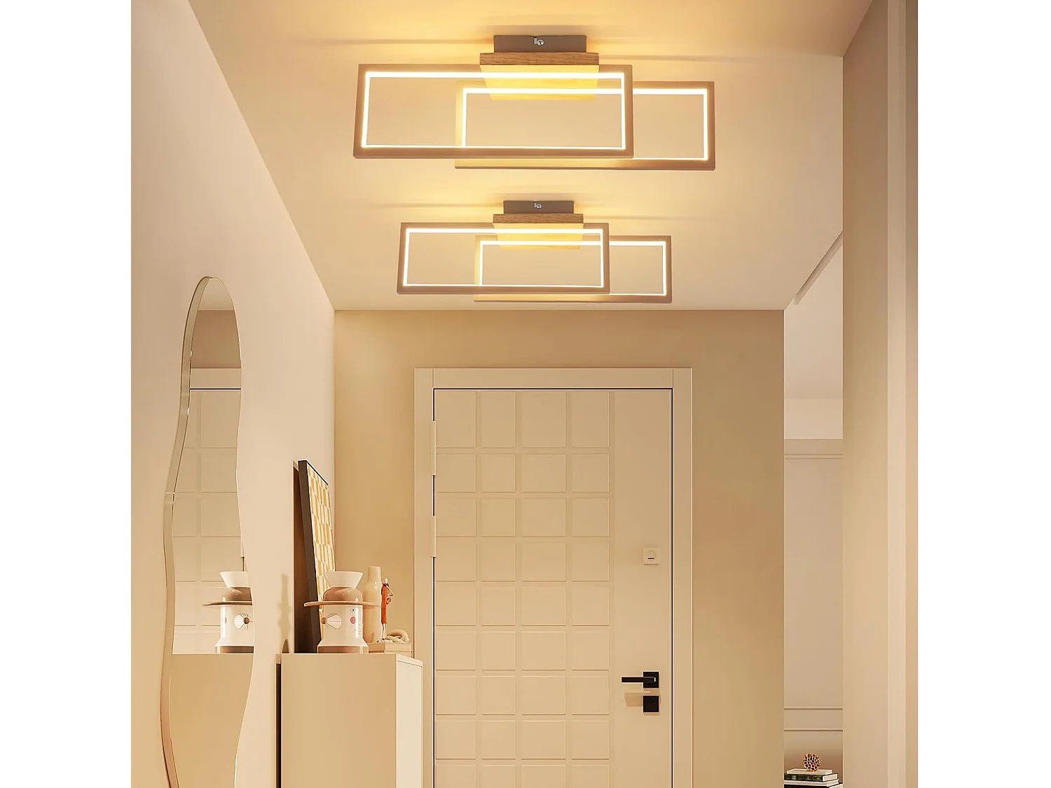 Nettlife 24W Moderne rechteckige LED-Deckenleuchte, Holzoptik, für Wohnzimmer, Küche, Schlafzimmer, Flur, Warmweiß 3000K, 48cm