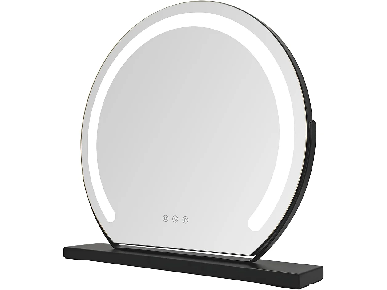 NETTLIFE Hollywood Lustro do makijażu LED 40x35 cm – Lustro stołowe z funkcją dotykową i ściemniania, 3 tryby świecenia, nowoczesne, czarne
