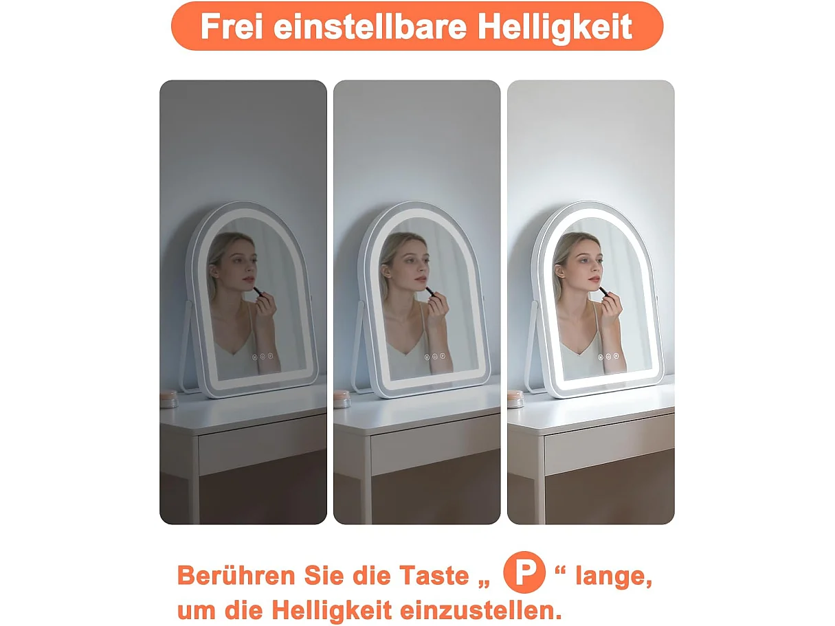 NETTLIFE Hollywood Lustro do makijażu LED 35x45 cm – Lustro stołowe z funkcją dotykową i ściemniania, 3 tryby oświetlenia, designerskie lustro kosmetyczne