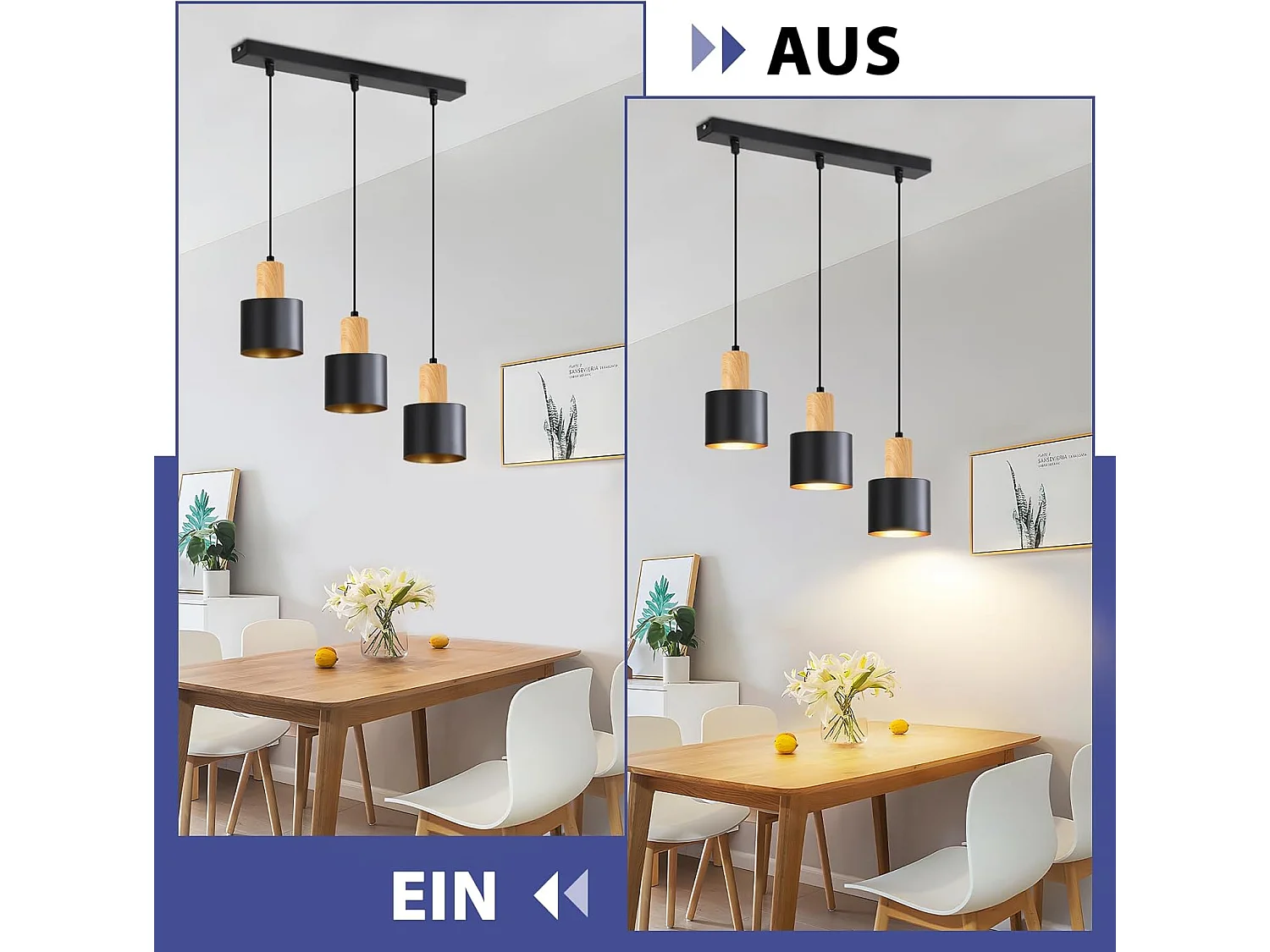 Nettlife Suspension E27 Vintage Noir 3 Lampes, Lustre Table à Manger Hauteur Réglable, Luminaire Industriel pour Salle à Manger, Sans Ampoule
