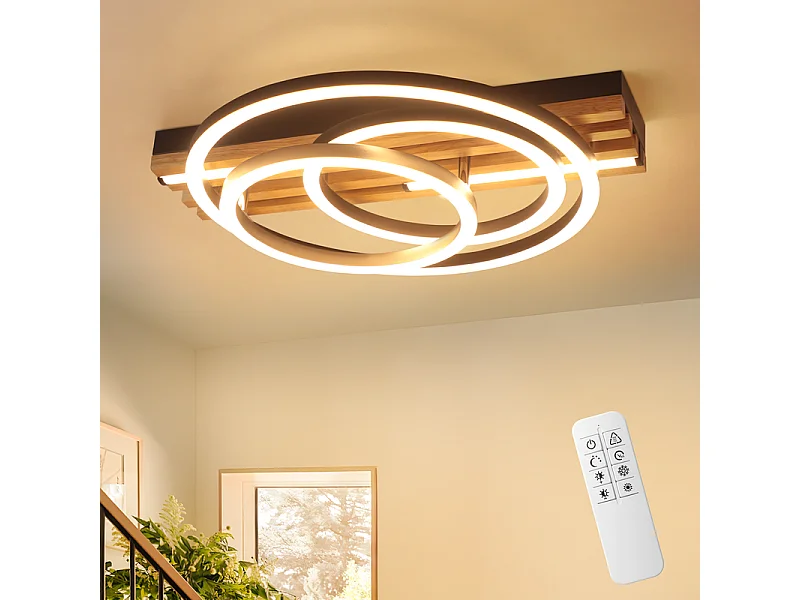Lampa sufitowa LED Nettlife 44 W, wykończenie z czarnego drewna, ściemnialna, nowoczesny design. Lampa sufitowa do sypialni. Z funkcją pamięci ustawień.