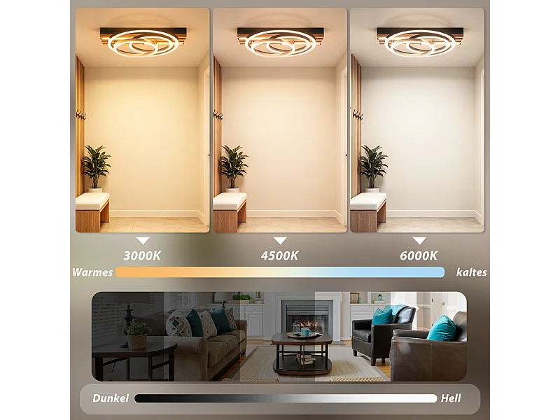 Lampa sufitowa LED Nettlife 44 W, wykończenie z czarnego drewna, ściemnialna, nowoczesny design. Lampa sufitowa do sypialni. Z funkcją pamięci ustawień.