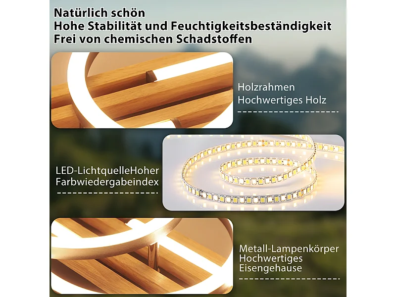 Lampa sufitowa LED Nettlife 44 W, wykończenie z czarnego drewna, ściemnialna, nowoczesny design. Lampa sufitowa do sypialni. Z funkcją pamięci ustawień.