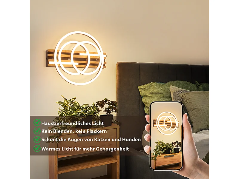 Lampa sufitowa LED Nettlife 44 W, wykończenie z czarnego drewna, ściemnialna, nowoczesny design. Lampa sufitowa do sypialni. Z funkcją pamięci ustawień.