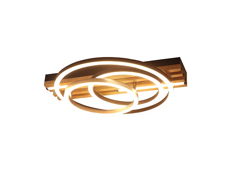 Lampa sufitowa LED Nettlife 44 W, wykończenie z czarnego drewna, ściemnialna, nowoczesny design. Lampa sufitowa do sypialni. Z funkcją pamięci ustawień.