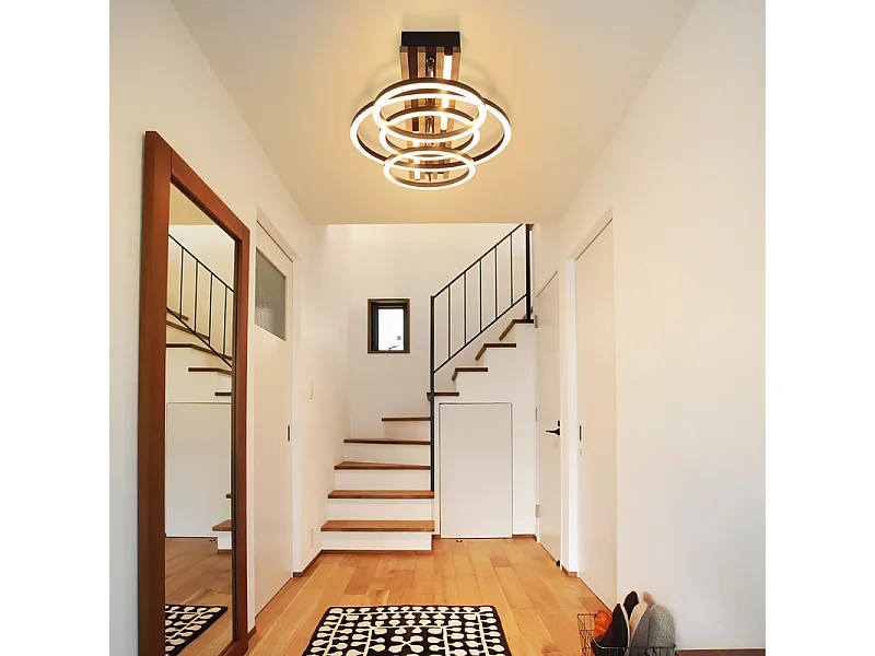 Lampa sufitowa LED Nettlife 60 W, czarne drewno, ściemnialna, 50 cm, nowoczesny design. Lampa sufitowa do sypialni, salonu, kuchni. Funkcja pamięci ustawień.
