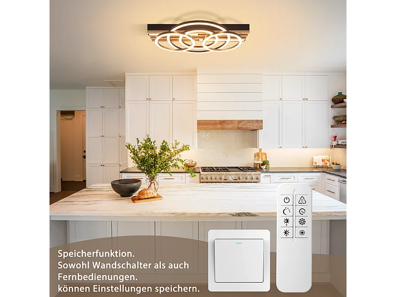Lampa sufitowa LED Nettlife 60 W, czarne drewno, ściemnialna, 50 cm, nowoczesny design. Lampa sufitowa do sypialni, salonu, kuchni. Funkcja pamięci ustawień.